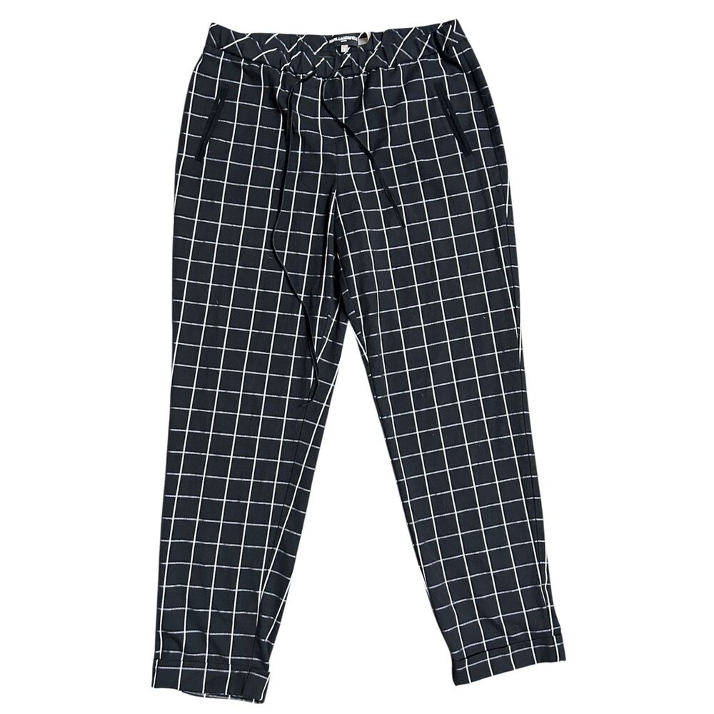 Karl Lagerfeld, Women's Black & White Checkered  Trousers Pants, Size 8, Used